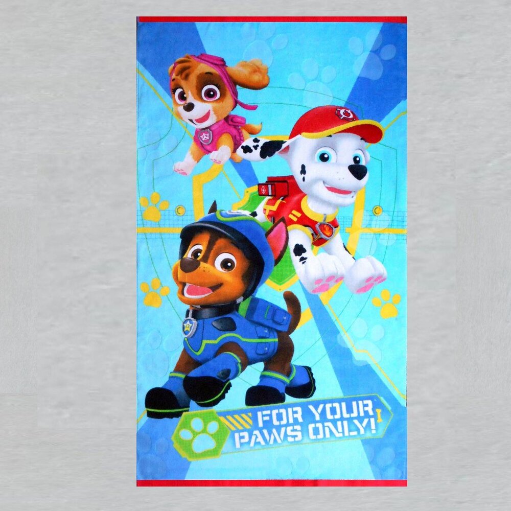 Paw Patrol For Your Paws Only Beach Towel measures 34 x 63 inches